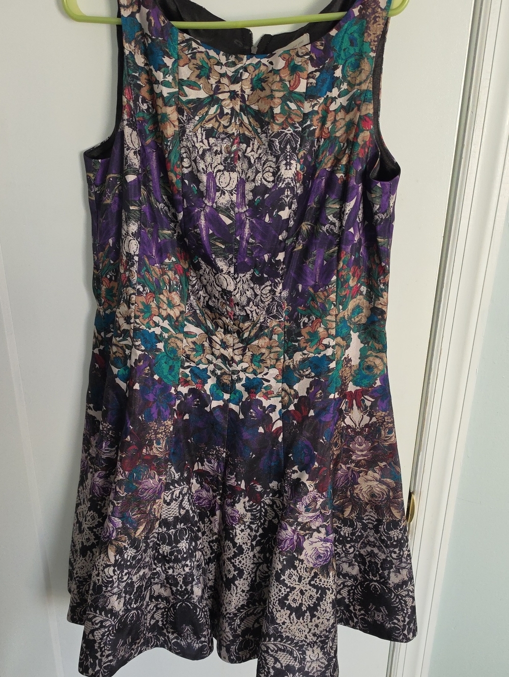 Dress Barn Floral Fit-and-Flare Midi Dress in Purple, Teal & Cream